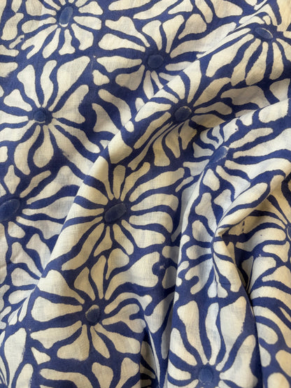 100% Cotton Hand Block Print Fabric | Floral Daisy Print Cotton Fabric | Soft Cambric Fabric for Apparel & Home Textile