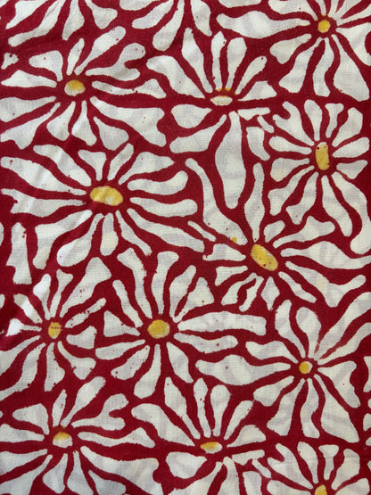 100% Cotton Hand Block Print Fabric | Floral Daisy Print Cotton Fabric | Soft Cambric Fabric for Apparel & Home Textile
