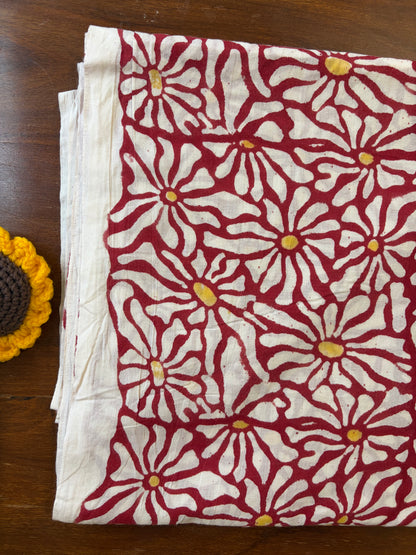 100% Cotton Hand Block Print Fabric | Floral Daisy Print Cotton Fabric | Soft Cambric Fabric for Apparel & Home Textile