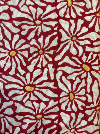 100% Cotton Hand Block Print Fabric | Floral Daisy Print Cotton Fabric | Soft Cambric Fabric for Apparel & Home Textile