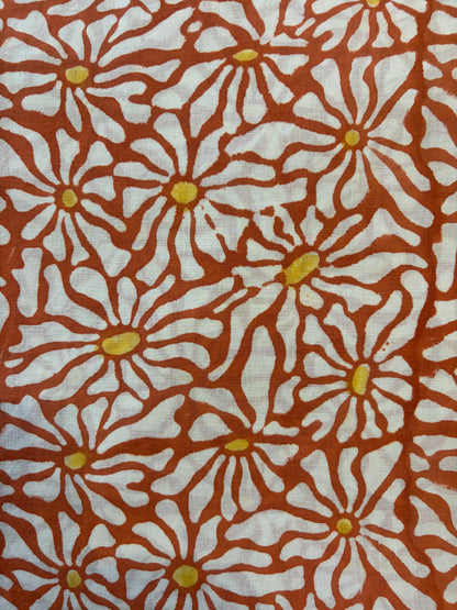 100% Cotton Hand Block Print Fabric | Floral Daisy Print Cotton Fabric | Soft Cambric Fabric for Apparel & Home Textile