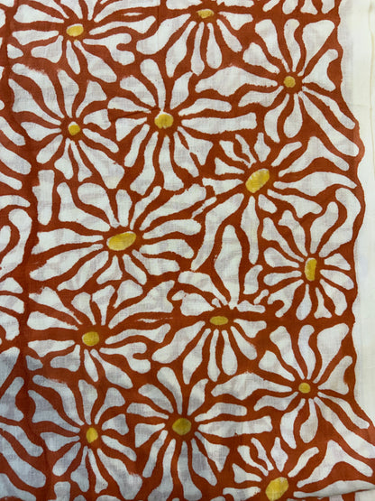 100% Cotton Hand Block Print Fabric | Floral Daisy Print Cotton Fabric | Soft Cambric Fabric for Apparel & Home Textile