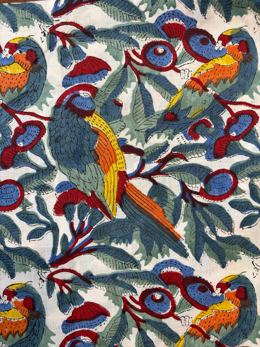 100% Cotton Hand Block Print Fabric | Premium Bird & Floral Print Cotton Fabric | Sustainable Dress Material Manufacturer India