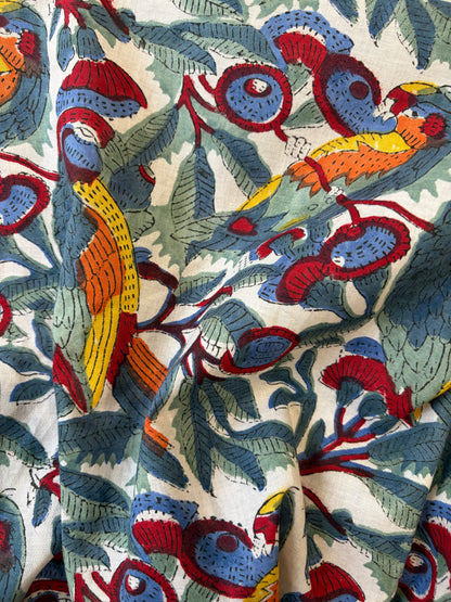 100% Cotton Hand Block Print Fabric | Premium Bird & Floral Print Cotton Fabric | Sustainable Dress Material Manufacturer India