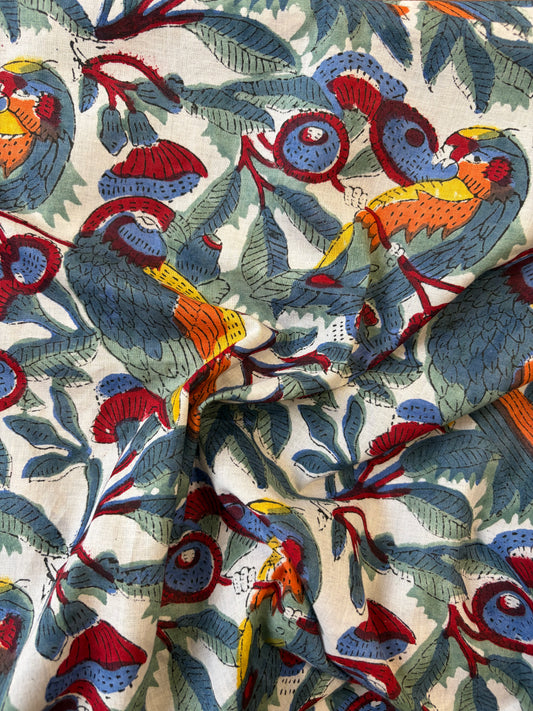 100% Cotton Hand Block Print Fabric | Premium Bird & Floral Print Cotton Fabric | Sustainable Dress Material Manufacturer India