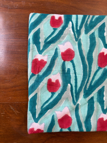 100% Cotton Hand Block Print Tulip Floral Fabric | Jaipur Handmade Cotton Dress Material | Sustainable Apparel & Home Textile Fabric