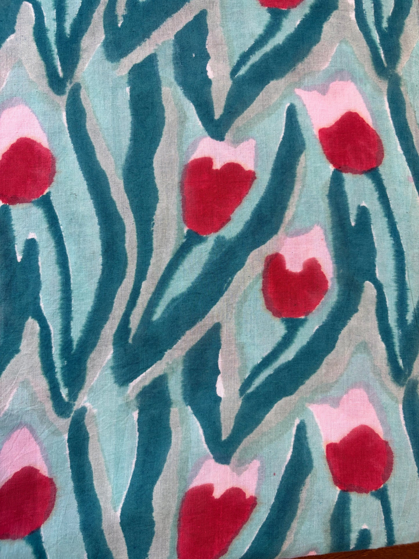 100% Cotton Hand Block Print Tulip Floral Fabric | Jaipur Handmade Cotton Dress Material | Sustainable Apparel & Home Textile Fabric