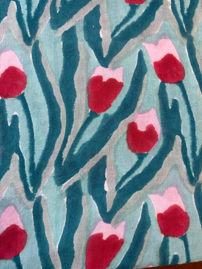 100% Cotton Hand Block Print Tulip Floral Fabric | Jaipur Handmade Cotton Dress Material | Sustainable Apparel & Home Textile Fabric