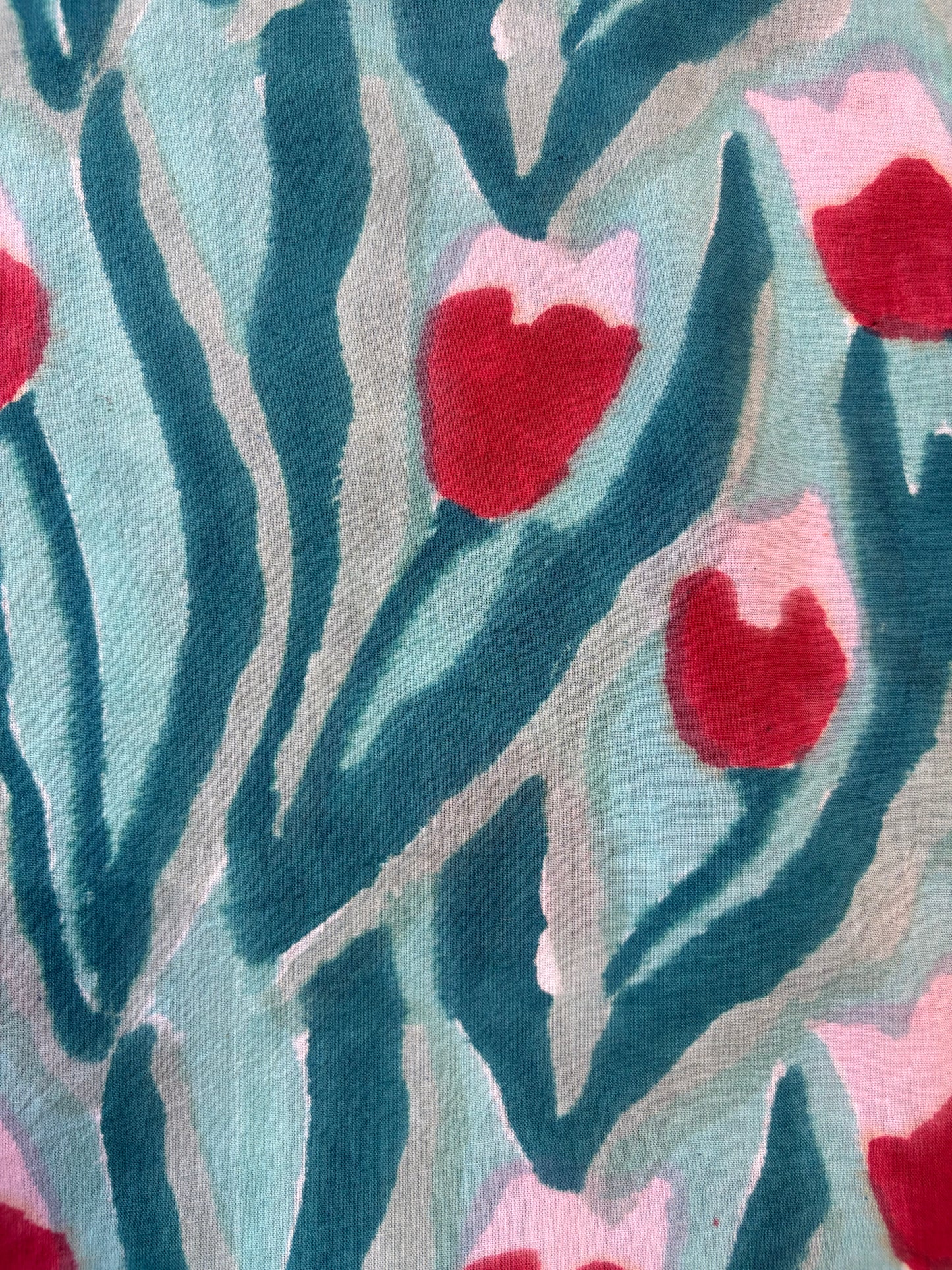 100% Cotton Hand Block Print Tulip Floral Fabric | Jaipur Handmade Cotton Dress Material | Sustainable Apparel & Home Textile Fabric
