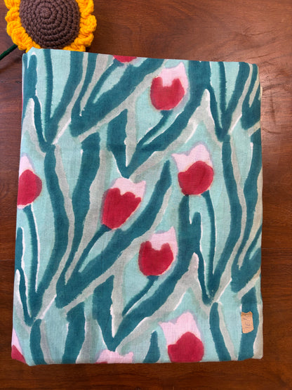 100% Cotton Hand Block Print Tulip Floral Fabric | Jaipur Handmade Cotton Dress Material | Sustainable Apparel & Home Textile Fabric