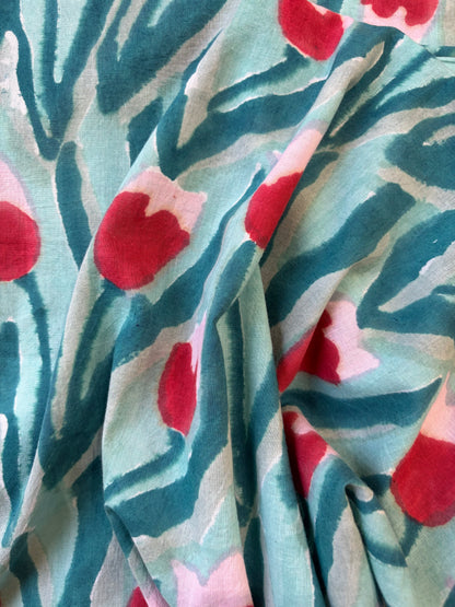 100% Cotton Hand Block Print Tulip Floral Fabric | Jaipur Handmade Cotton Dress Material | Sustainable Apparel & Home Textile Fabric