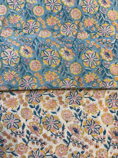 100% Cotton Hand Block Print Fabric | Vintage Floral Cotton Fabric | Jaipur Block Printed Dress Material | Custom Colors Available