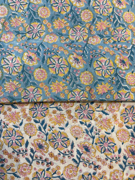 100% Cotton Hand Block Print Fabric | Vintage Floral Cotton Fabric | Jaipur Block Printed Dress Material | Custom Colors Available