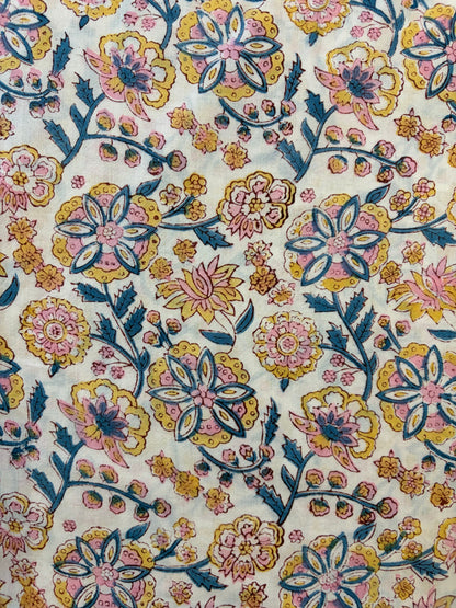 100% Cotton Hand Block Print Fabric | Vintage Floral Cotton Fabric | Jaipur Block Printed Dress Material | Custom Colors Available