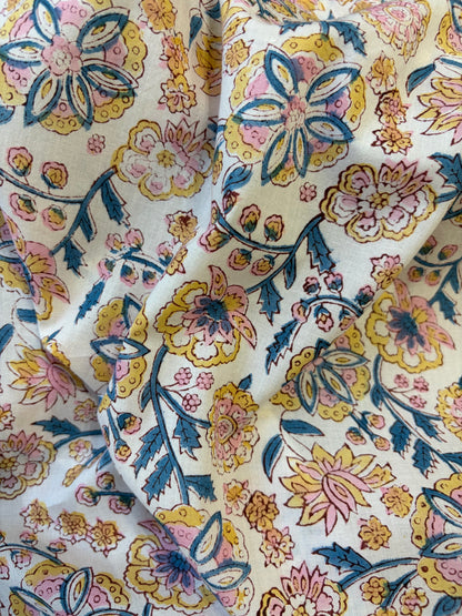 100% Cotton Hand Block Print Fabric | Vintage Floral Cotton Fabric | Jaipur Block Printed Dress Material | Custom Colors Available