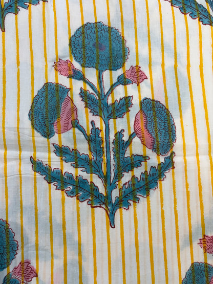 100% Cotton Hand Block Print Fabric | Floral Stripe Cotton Fabric | Jaipur Printed Dress Material | Sustainable Apparel Fabric