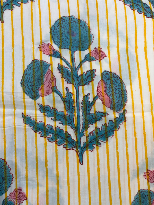 100% Cotton Hand Block Print Fabric | Floral Stripe Cotton Fabric | Jaipur Printed Dress Material | Sustainable Apparel Fabric