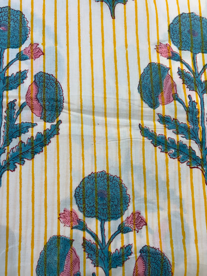 100% Cotton Hand Block Print Fabric | Floral Stripe Cotton Fabric | Jaipur Printed Dress Material | Sustainable Apparel Fabric