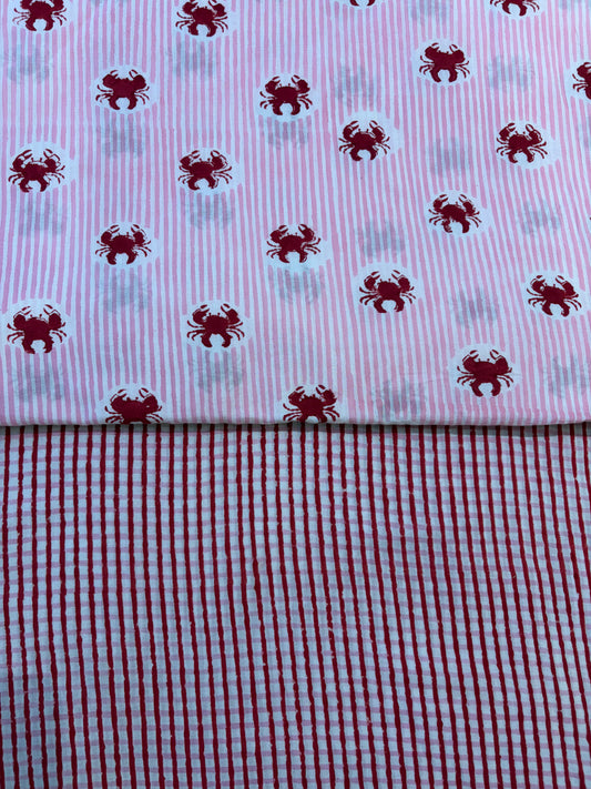 100% Cotton Hand Block Print Fabric | Vinta100% Cotton Hand Block Print Fabric | Coastal Crab Print Cotton Fabric | Stripe Printed Cotton Dress Material | Jaipur Textile Manufacturer