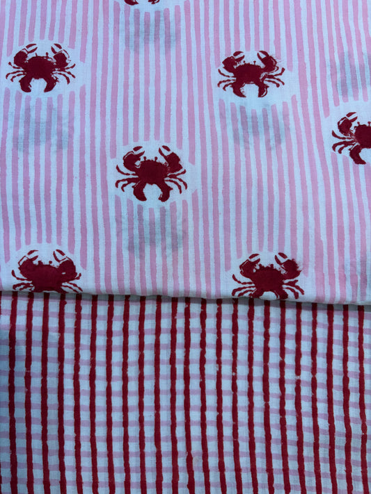 100% Cotton Hand Block Print Fabric | Vinta100% Cotton Hand Block Print Fabric | Coastal Crab Print Cotton Fabric | Stripe Printed Cotton Dress Material | Jaipur Textile Manufacturer