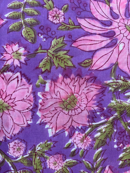 100% Cotton Hand Block Print Paisley 100% Cotton Hand Block Print Floral Fabric | Lavender Botanical Cotton Fabric | Coordinated Print Collection | Jaipur Manufacturer