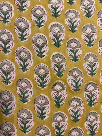 100% Cotton Hand Block Print Paisley Fabric | Mustard Floral Paisley Cotton Fabric | Jaipur Printed Dress Material Manufacturer
