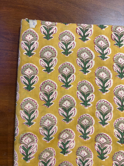 100% Cotton Hand Block Print Paisley Fabric | Mustard Floral Paisley Cotton Fabric | Jaipur Printed Dress Material Manufacturer
