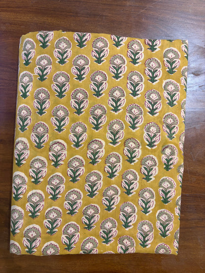 100% Cotton Hand Block Print Paisley Fabric | Mustard Floral Paisley Cotton Fabric | Jaipur Printed Dress Material Manufacturer