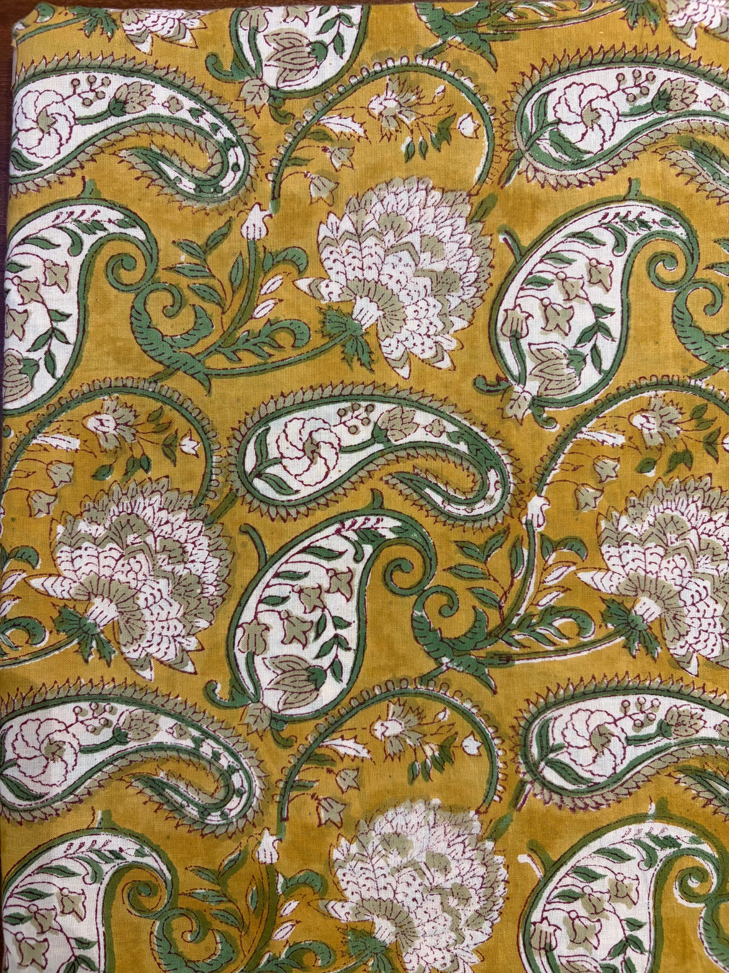100% Cotton Hand Block Print Paisley Fabric | Mustard Floral Paisley Cotton Fabric | Jaipur Printed Dress Material Manufacturer