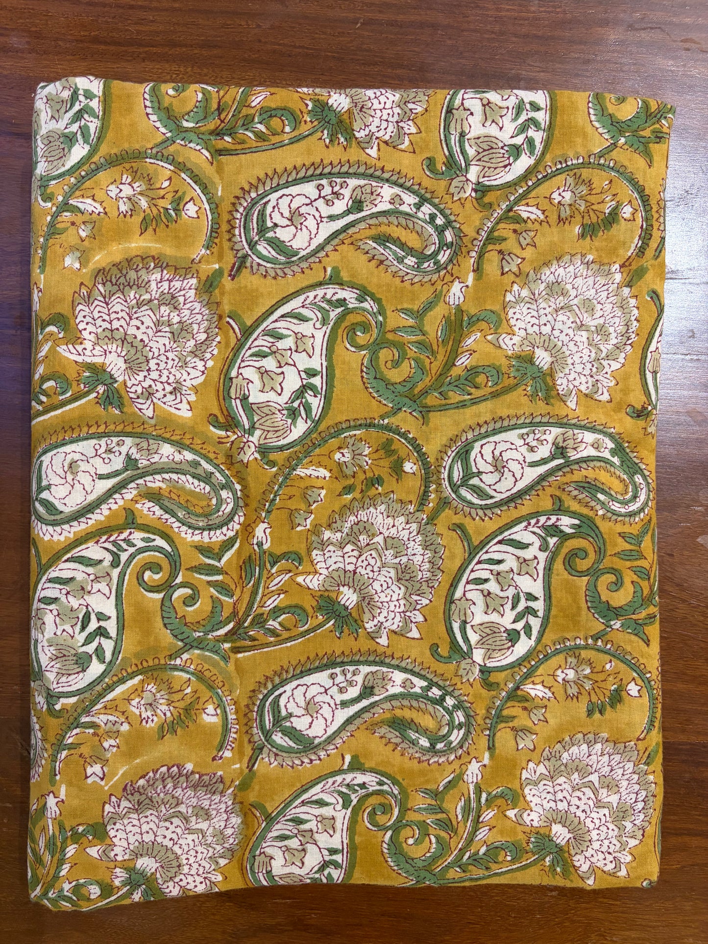 100% Cotton Hand Block Print Paisley Fabric | Mustard Floral Paisley Cotton Fabric | Jaipur Printed Dress Material Manufacturer