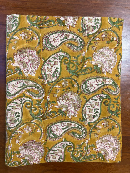 100% Cotton Hand Block Print Paisley Fabric | Mustard Floral Paisley Cotton Fabric | Jaipur Printed Dress Material Manufacturer