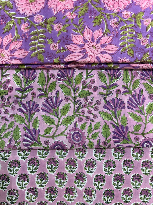 100% Cotton Hand Block Print Paisley 100% Cotton Hand Block Print Floral Fabric | Lavender Botanical Cotton Fabric | Coordinated Print Collection | Jaipur Manufacturer