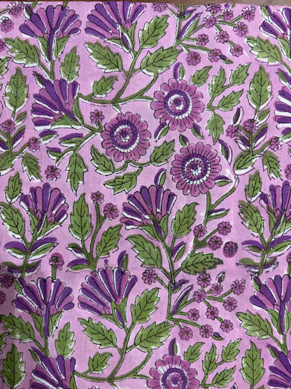 100% Cotton Hand Block Print Paisley 100% Cotton Hand Block Print Floral Fabric | Lavender Botanical Cotton Fabric | Coordinated Print Collection | Jaipur Manufacturer