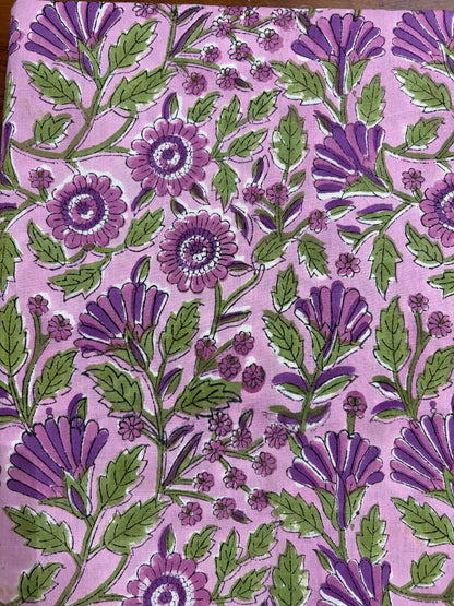 100% Cotton Hand Block Print Paisley 100% Cotton Hand Block Print Floral Fabric | Lavender Botanical Cotton Fabric | Coordinated Print Collection | Jaipur Manufacturer
