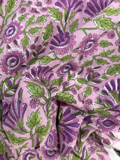 100% Cotton Hand Block Print Paisley 100% Cotton Hand Block Print Floral Fabric | Lavender Botanical Cotton Fabric | Coordinated Print Collection | Jaipur Manufacturer