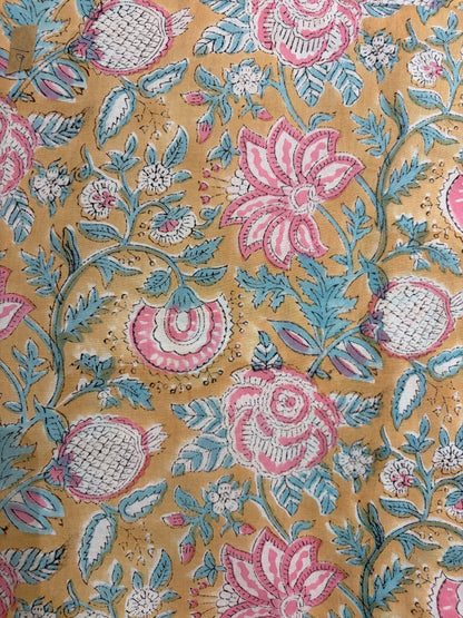 100% Cotton Hand Block Print Fabric 100% Cotton Hand Block Print Floral Vi100% Cotton Hand Block Print Floral Fabric | Pastel Botanical Cotton Fabric | Jaipur Printed Dress Material Manufacturer