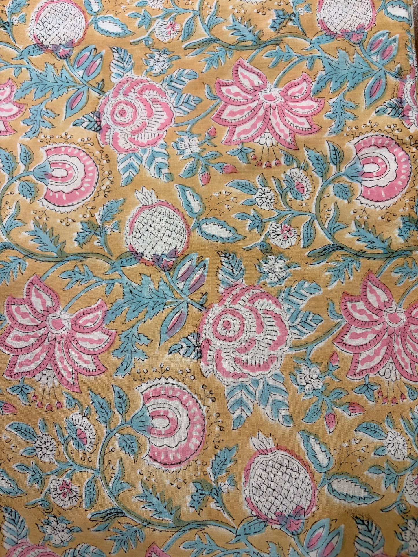 100% Cotton Hand Block Print Fabric 100% Cotton Hand Block Print Floral Vi100% Cotton Hand Block Print Floral Fabric | Pastel Botanical Cotton Fabric | Jaipur Printed Dress Material Manufacturer