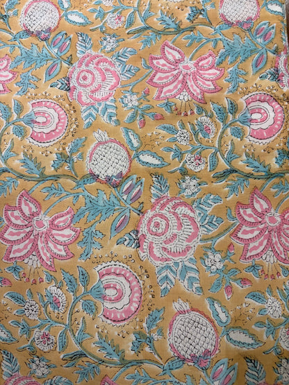 100% Cotton Hand Block Print Fabric 100% Cotton Hand Block Print Floral Vi100% Cotton Hand Block Print Floral Fabric | Pastel Botanical Cotton Fabric | Jaipur Printed Dress Material Manufacturer