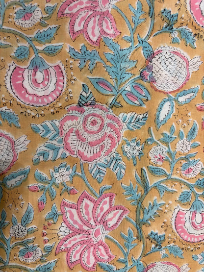 100% Cotton Hand Block Print Fabric 100% Cotton Hand Block Print Floral Vi100% Cotton Hand Block Print Floral Fabric | Pastel Botanical Cotton Fabric | Jaipur Printed Dress Material Manufacturer
