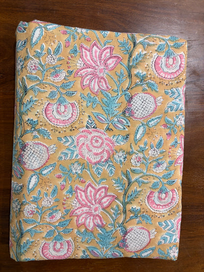 100% Cotton Hand Block Print Fabric 100% Cotton Hand Block Print Floral Vi100% Cotton Hand Block Print Floral Fabric | Pastel Botanical Cotton Fabric | Jaipur Printed Dress Material Manufacturer