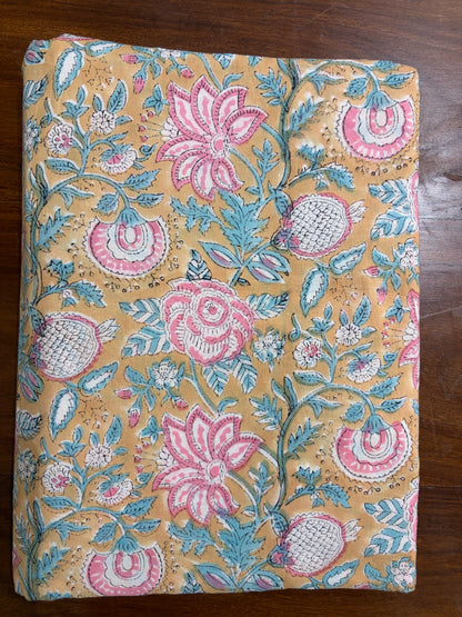 100% Cotton Hand Block Print Fabric 100% Cotton Hand Block Print Floral Vi100% Cotton Hand Block Print Floral Fabric | Pastel Botanical Cotton Fabric | Jaipur Printed Dress Material Manufacturer