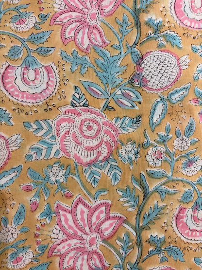 100% Cotton Hand Block Print Fabric 100% Cotton Hand Block Print Floral Vi100% Cotton Hand Block Print Floral Fabric | Pastel Botanical Cotton Fabric | Jaipur Printed Dress Material Manufacturer