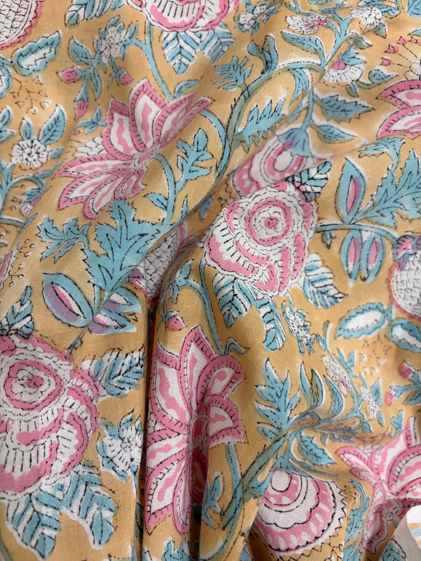 100% Cotton Hand Block Print Fabric 100% Cotton Hand Block Print Floral Vi100% Cotton Hand Block Print Floral Fabric | Pastel Botanical Cotton Fabric | Jaipur Printed Dress Material Manufacturer