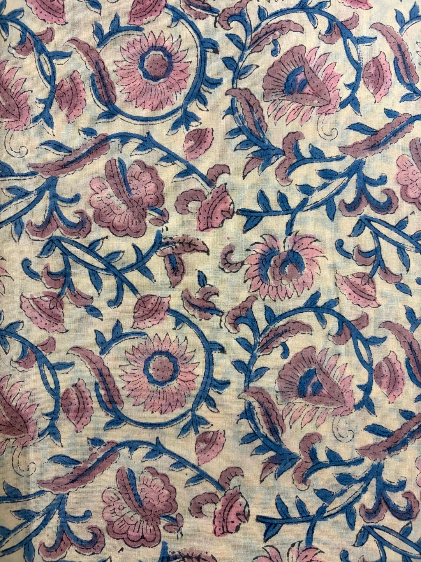 100% Cotton Hand Block Printed Fabric | Floral Buta with Matching Border Print | Soft Cambric Fabric | Indian Handmade Textile by Jaipur Manufacturer