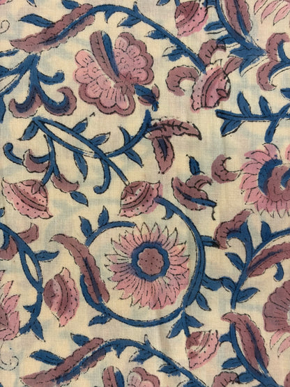 100% Cotton Hand Block Printed Fabric | Floral Buta with Matching Border Print | Soft Cambric Fabric | Indian Handmade Textile by Jaipur Manufacturer