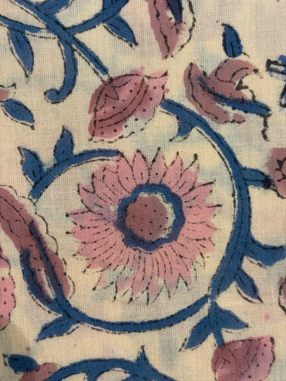 100% Cotton Hand Block Printed Fabric | Floral Buta with Matching Border Print | Soft Cambric Fabric | Indian Handmade Textile by Jaipur Manufacturer
