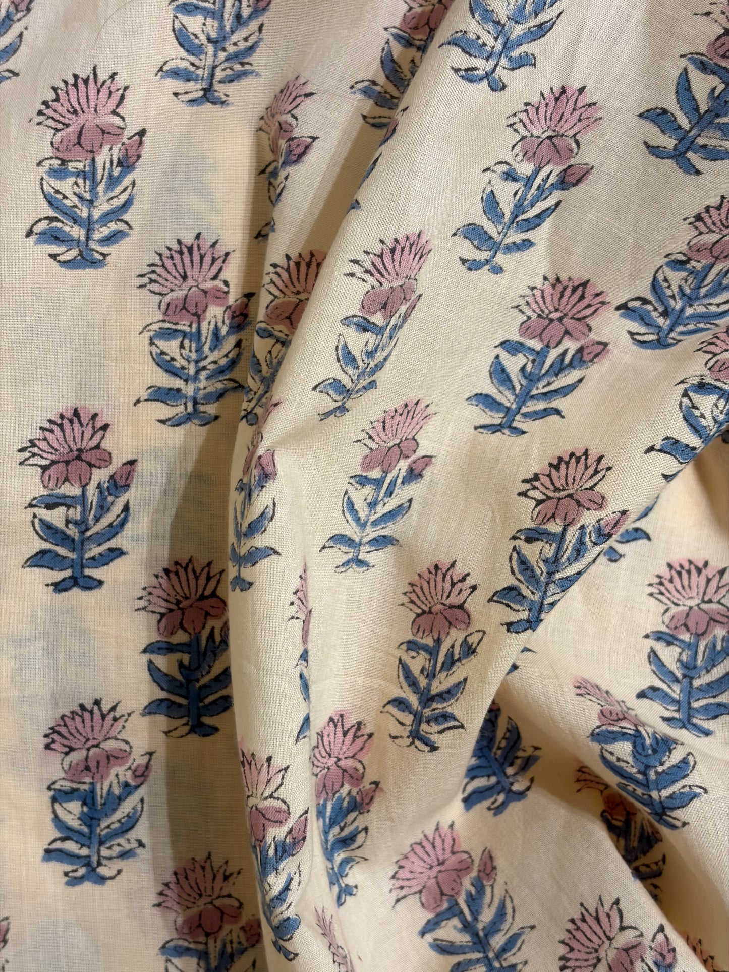 100% Cotton Hand Block Printed Fabric | Floral Buta with Matching Border Print | Soft Cambric Fabric | Indian Handmade Textile by Jaipur Manufacturer