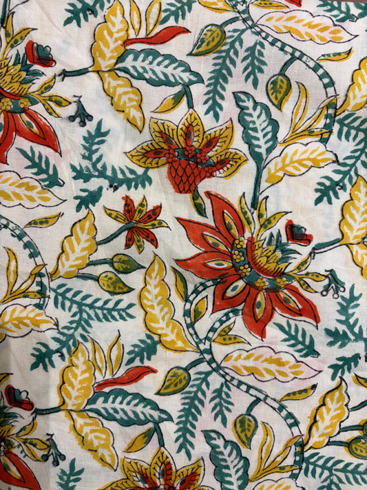 100% Cotton Hand Block Printed Fabric | Tropical Floral & Leaf Print Cotton Fabric | Jaipur Block Print Textile | Wholesale Fabric Manufacturer