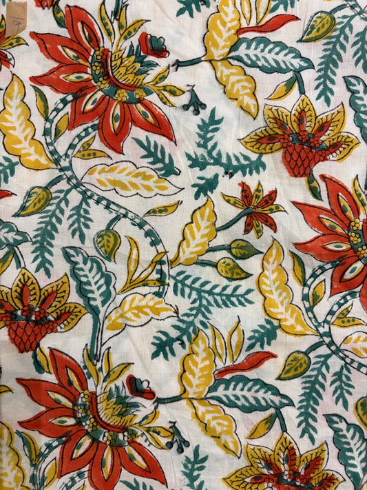 100% Cotton Hand Block Printed Fabric | Tropical Floral & Leaf Print Cotton Fabric | Jaipur Block Print Textile | Wholesale Fabric Manufacturer