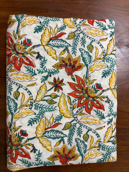 100% Cotton Hand Block Printed Fabric | Tropical Floral & Leaf Print Cotton Fabric | Jaipur Block Print Textile | Wholesale Fabric Manufacturer